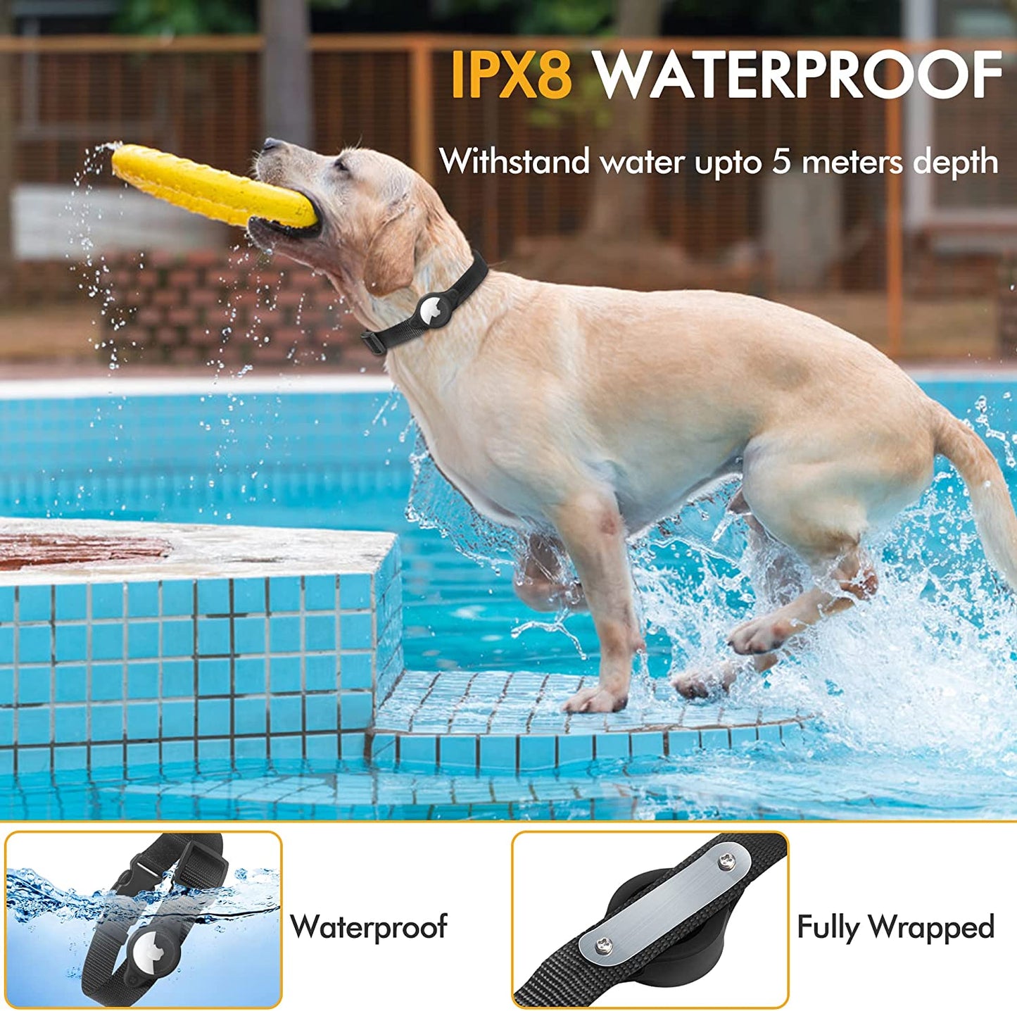 Size Small Black IPX8 Waterproof AirTag Dog Collar w/ Tools