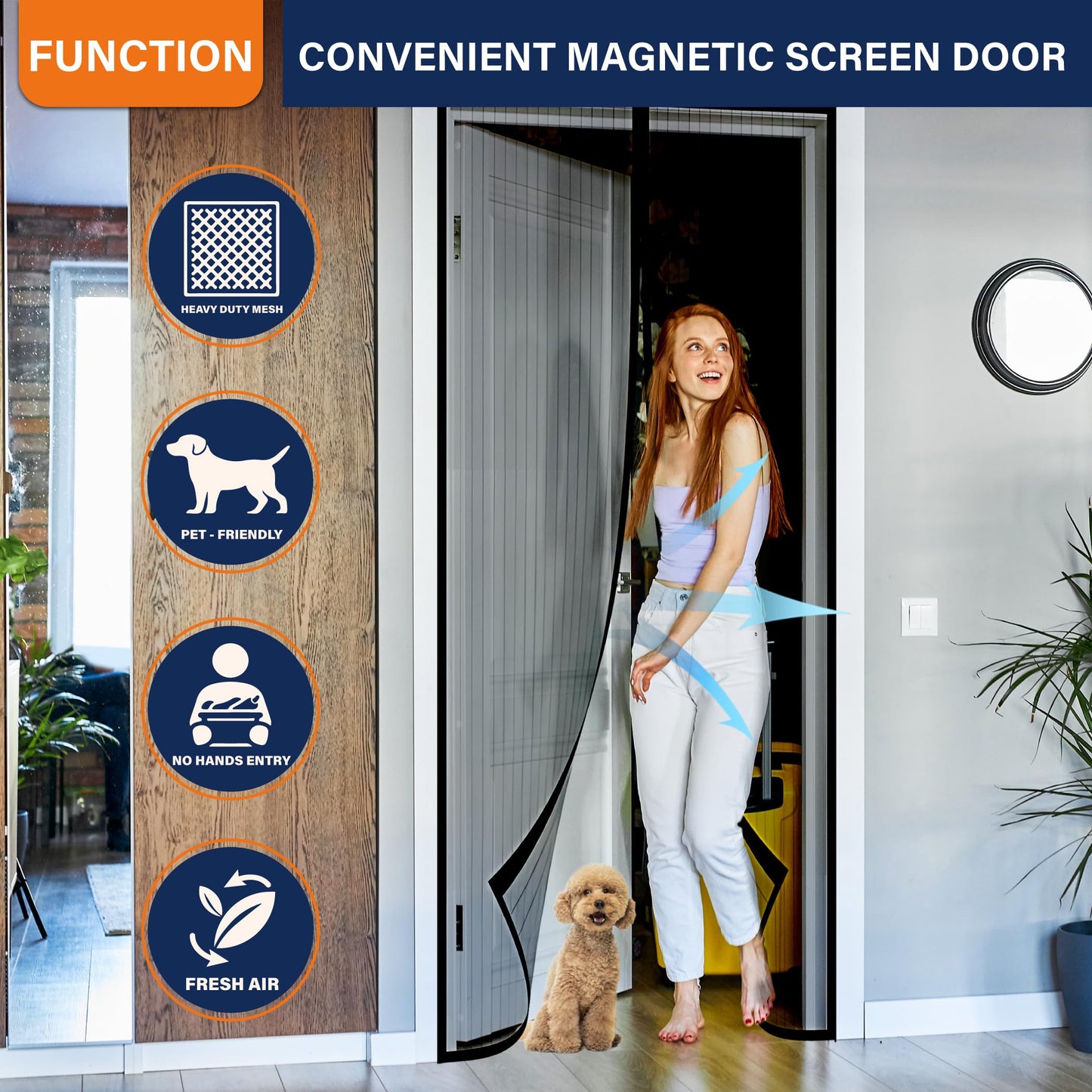 50"x80" Magnetic Screen Door - Bug-Free, Fresh Air Access, Kid & Pet Friendly