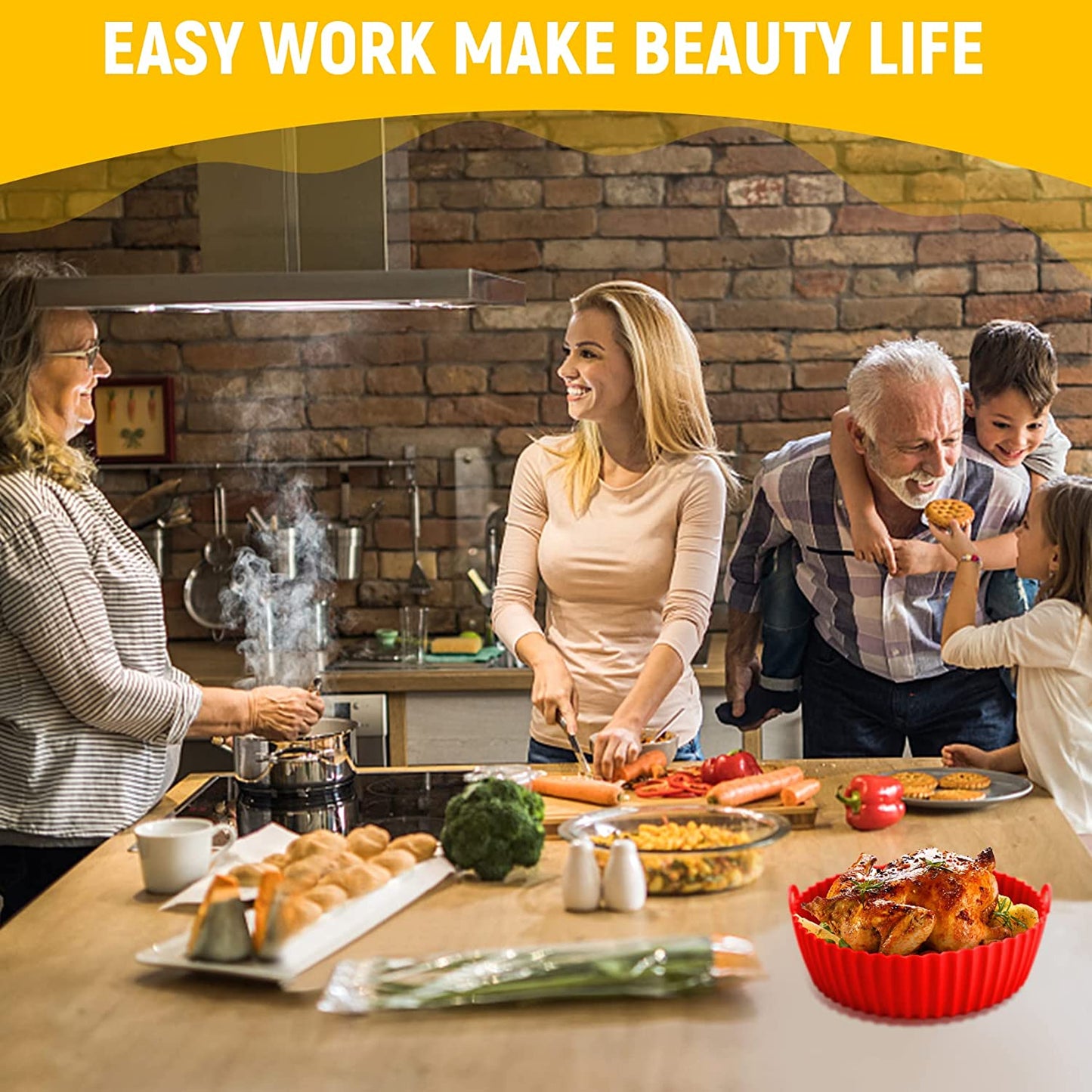 1pk 8.5" Red Reusable Silicone Air Fryer Liner Basket for 3 - 5 Qt Air Fryer