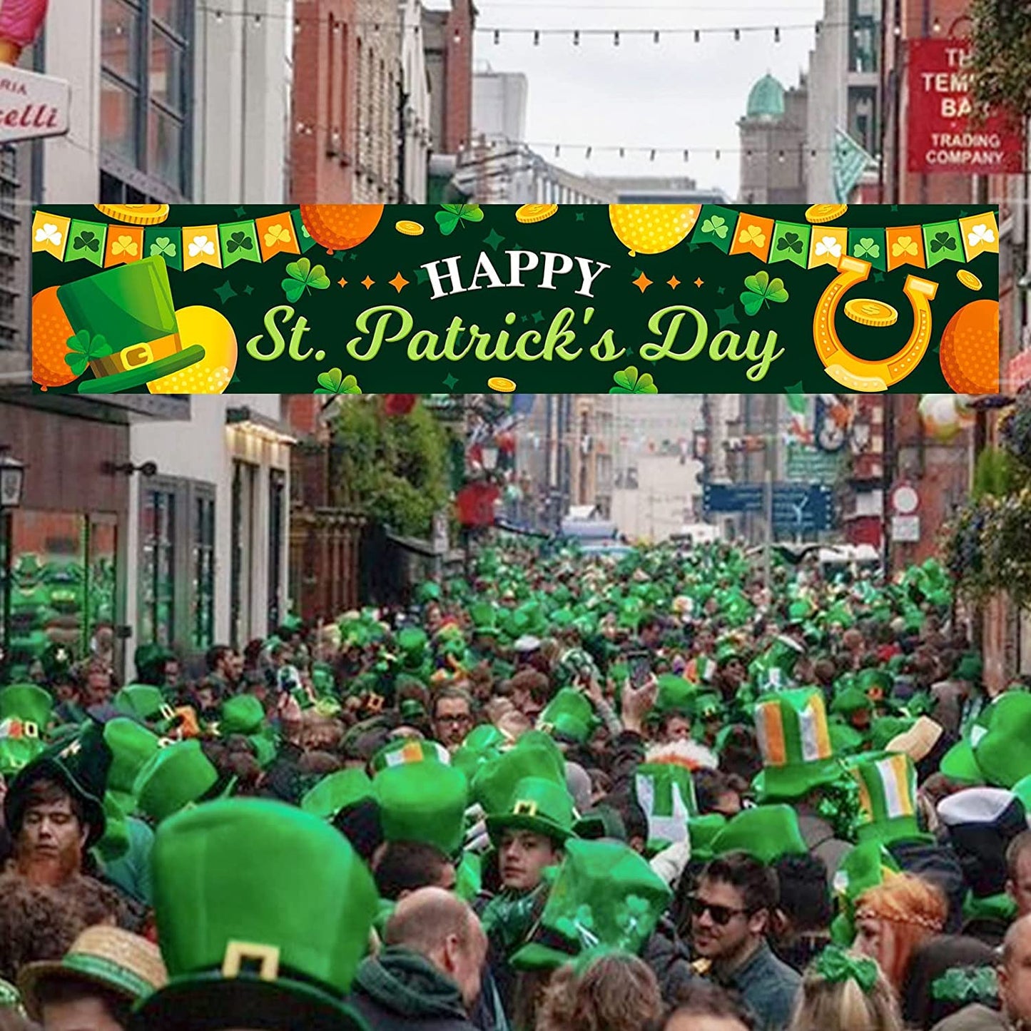 8.2' x 1.48' Happy St. Patrick's Day Banner w/ 32.8' Hanging Strap