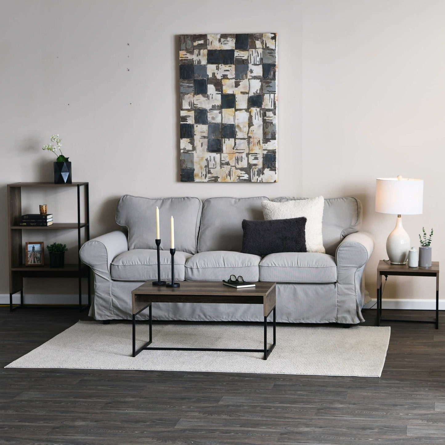 Household Essentials Wrap Rectangular Coffee Table Ashwood Rustic Wood Grain and Black Metal
