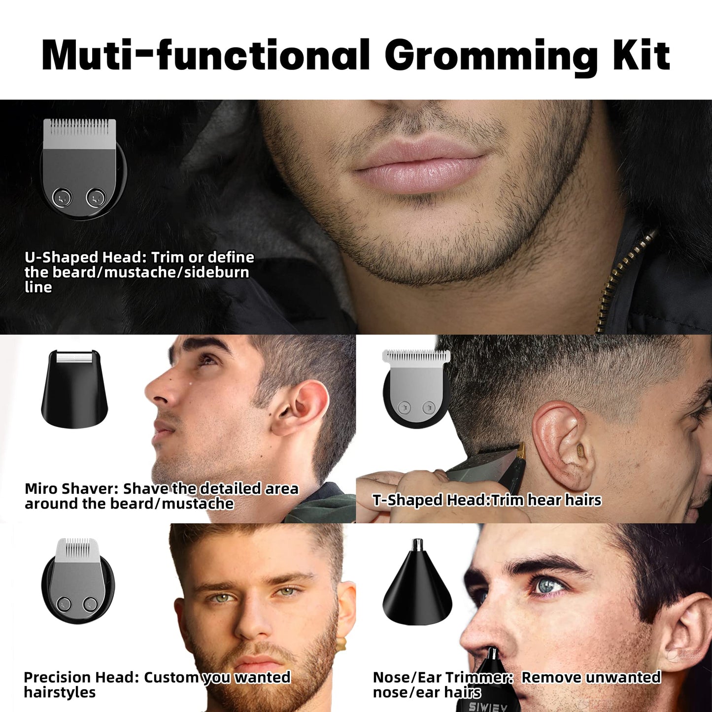 5-in-1 Hair Clipper & Beard Trimmer Kit: IPX6 Waterproof, LED Display, Low Noise
