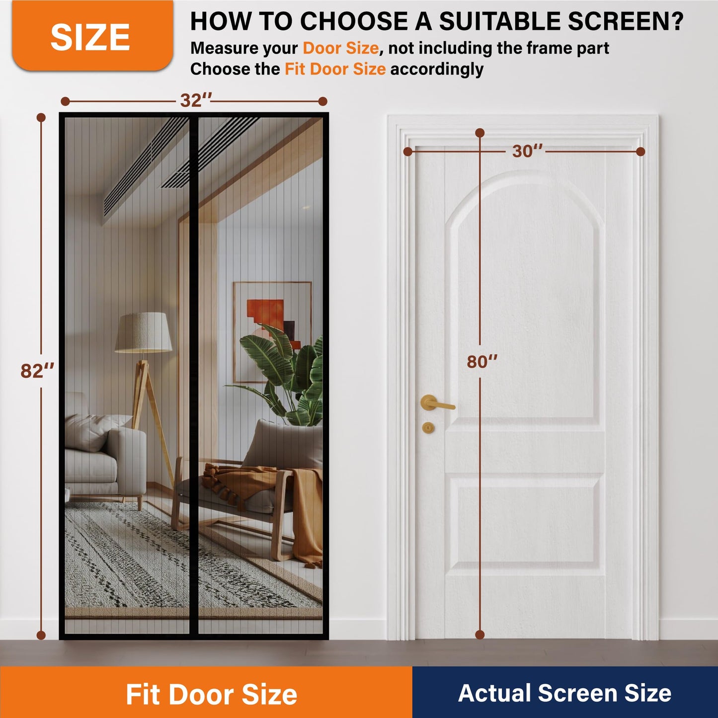 50"x80" Magnetic Screen Door - Bug-Free, Fresh Air Access, Kid & Pet Friendly