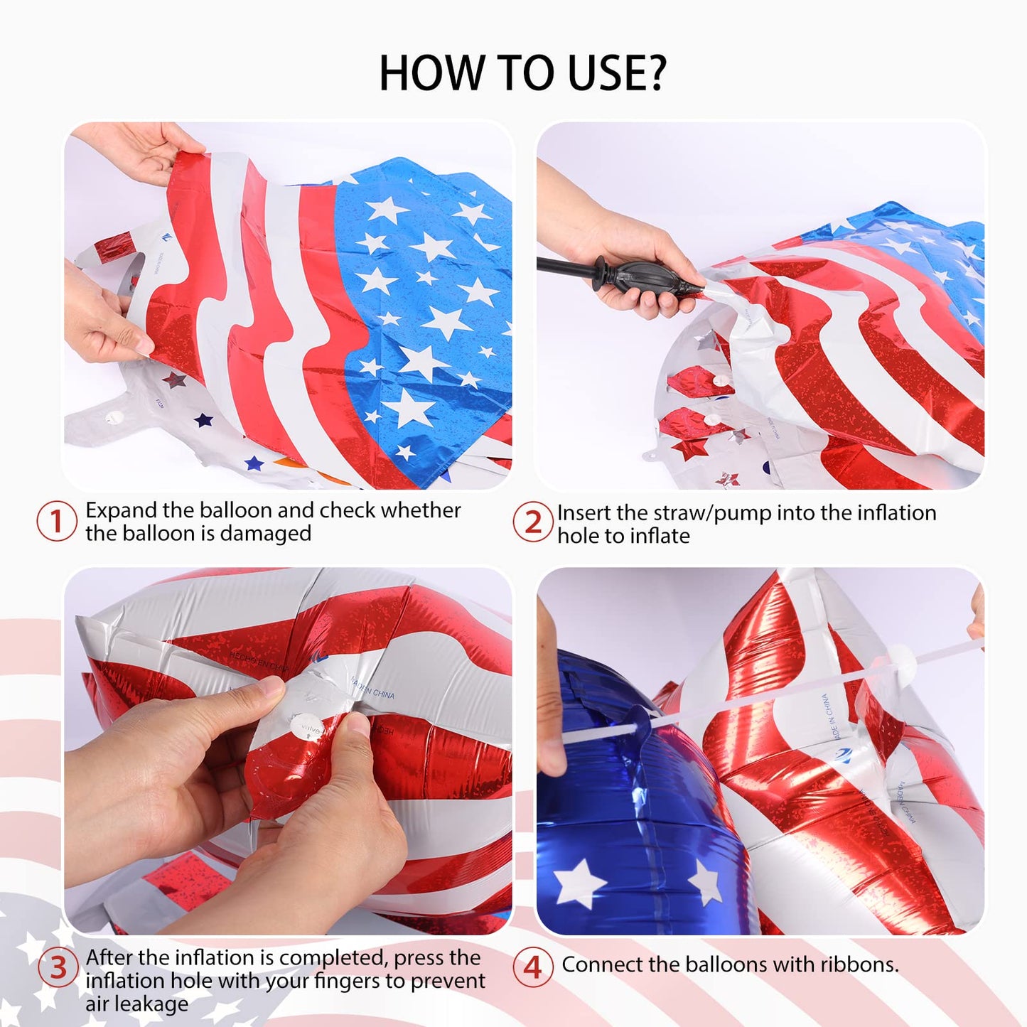 Pack of 8 Reusable Easy to Inflate Durable Premium Quality 4th of July Balloons