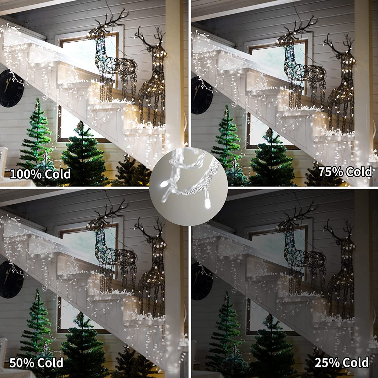 37.41ft 720 LED 144 Drops Cool White Outdoor Plug-In Christmas Icicle Lights