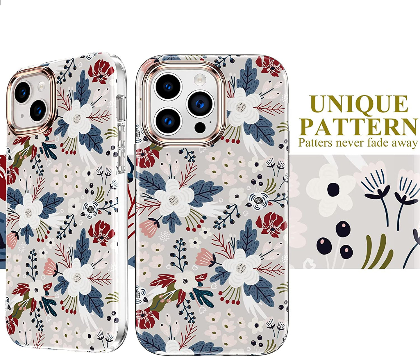 iPhone 14 Pro Max Flowers & Berries Bumper Case w/ Built-in Screen Protector