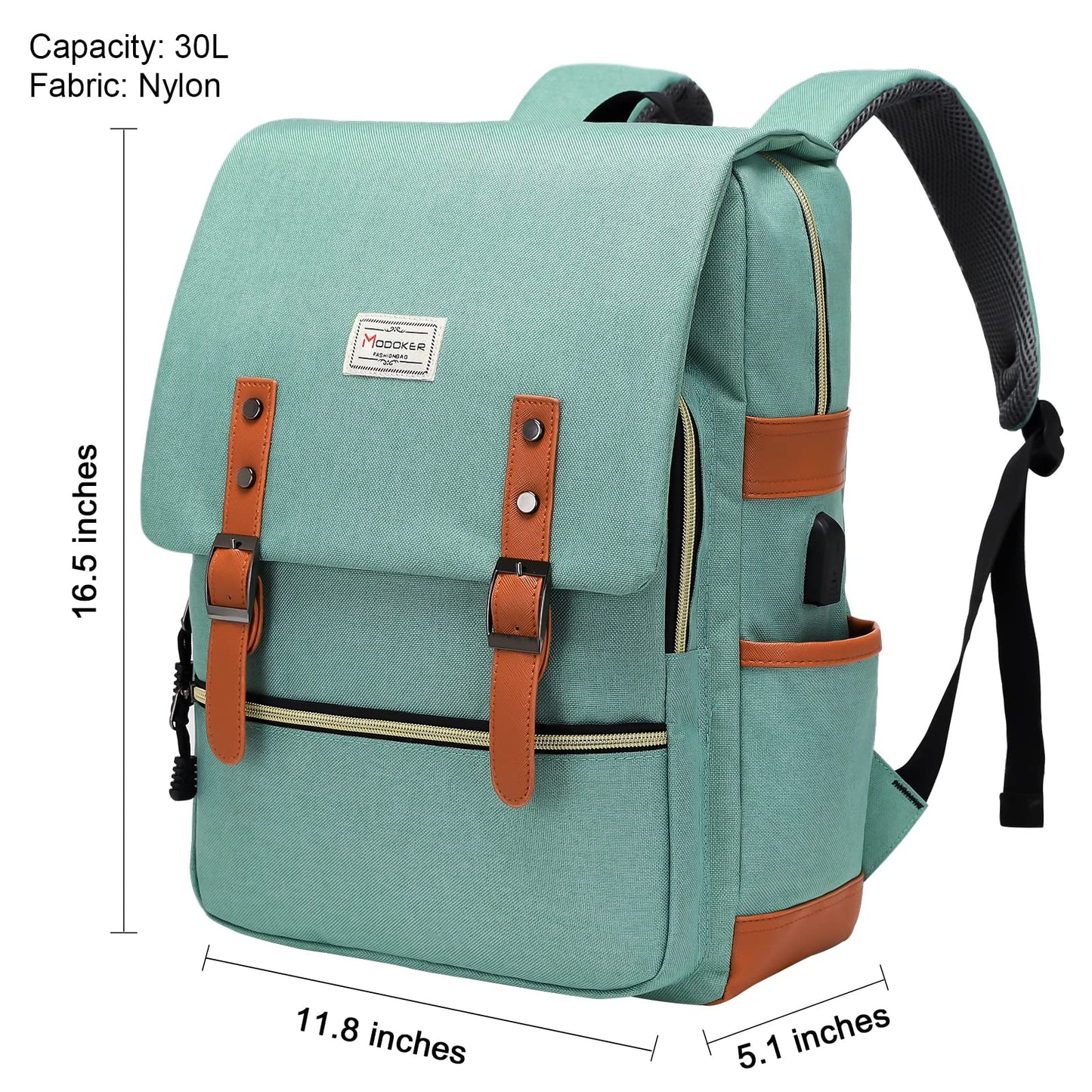 Vintage Laptop Backpack with USB Port: Fashionable Travel Gear for Both Women & Men - Fits 15.6 Inch Notebook in Elegant Green