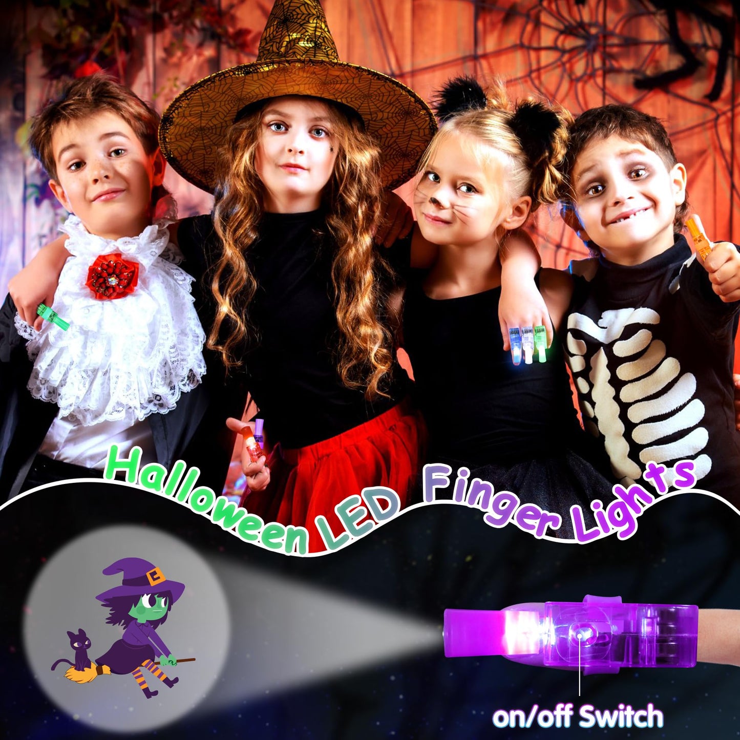 Halloween Party Favors for Kids - 36PCS LED Finger Lights, Glow in the Dark Toys, Halloween Themed Projection, Safe Materials, Ideal for Classroom Prizes, Trick or Treats, Goodie Bag Fillers & Party Gifts