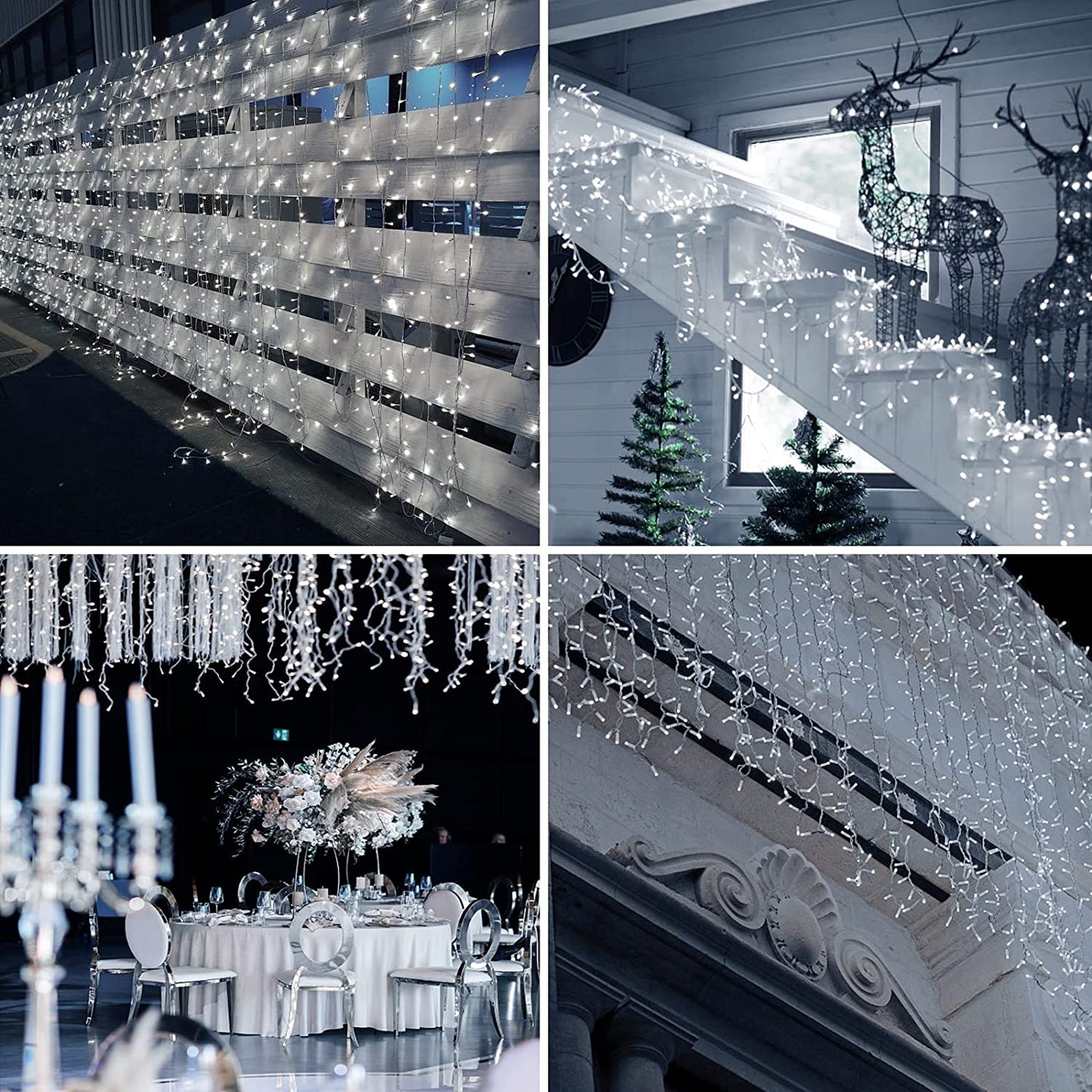 37.41ft 720 LED 144 Drops Cool White Outdoor Plug-In Christmas Icicle Lights