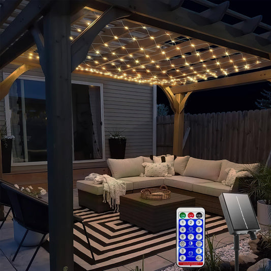 10ftx10ft 270 LED Outdoor Solar Gazebo Mesh Net Fairy Lights w/ 8 Modes/Remote