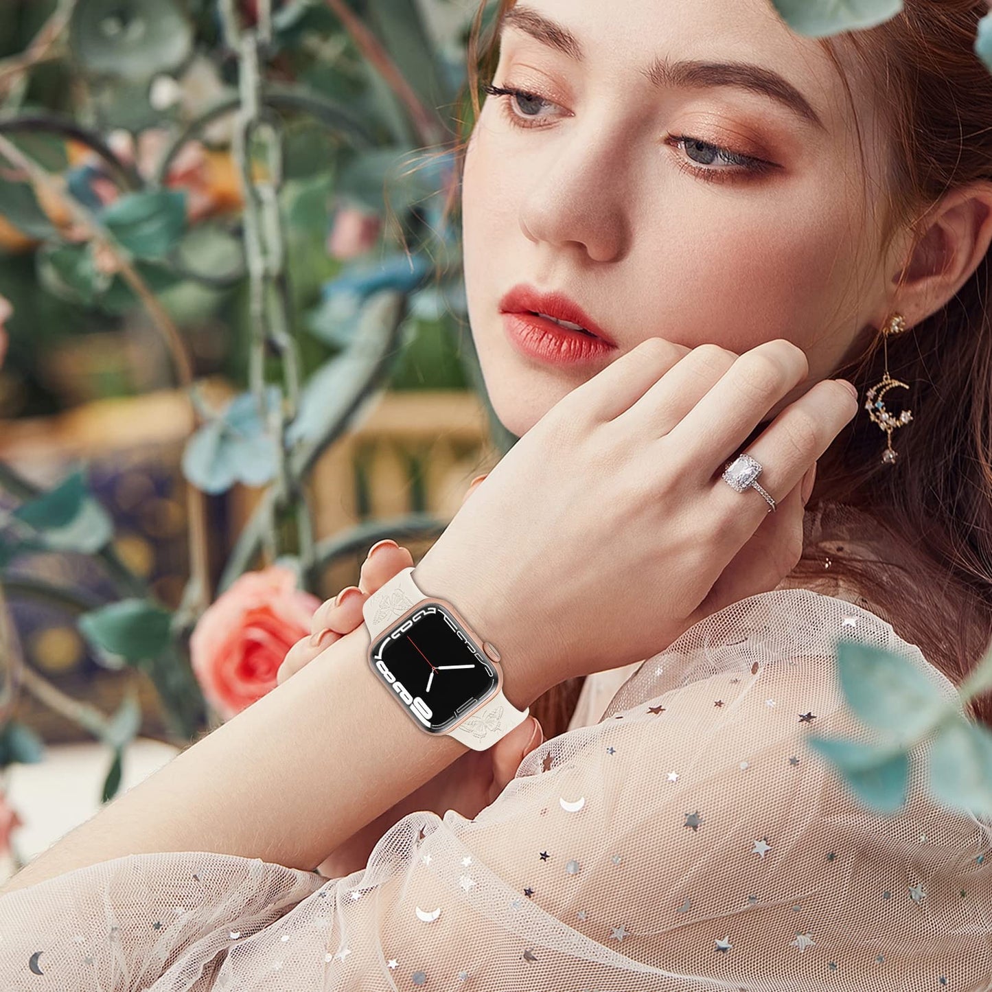 White Butterfly Engraved Soft Silicone Apple Watch Sport Band 38mm/40mm/41mm