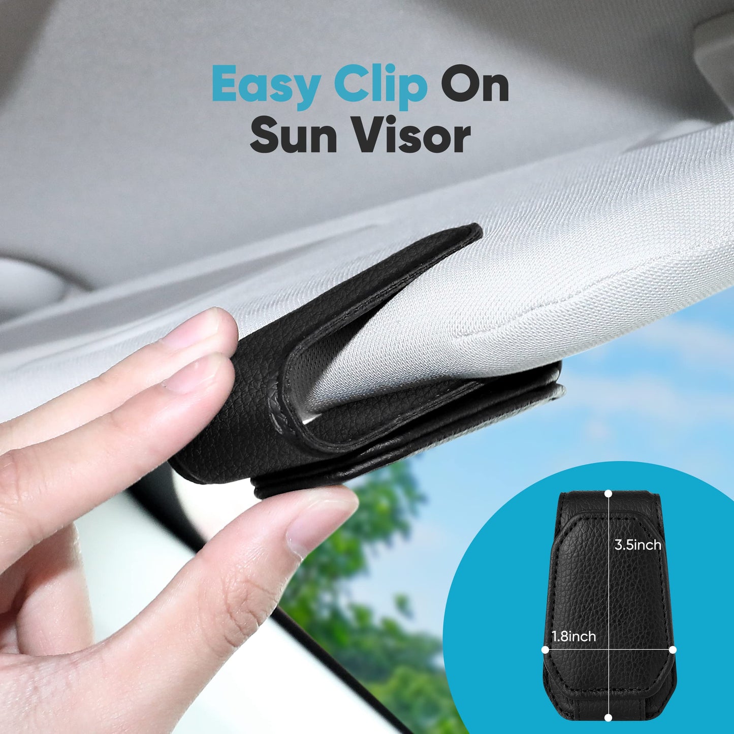 Sunglasses Holder for Car Sun Visor - Magnetic Leather Clip, 2 Pack Black