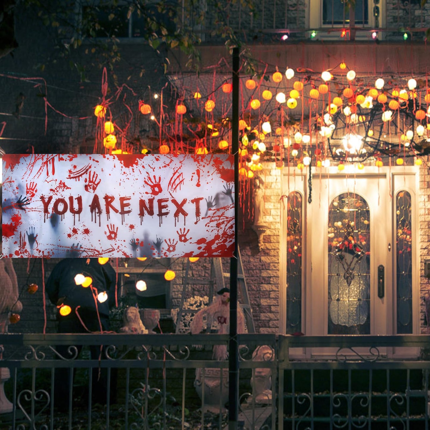 13x6 ft Bloody Handprint "YOU ARE NEXT" Halloween Banner for Garage Door/Wall