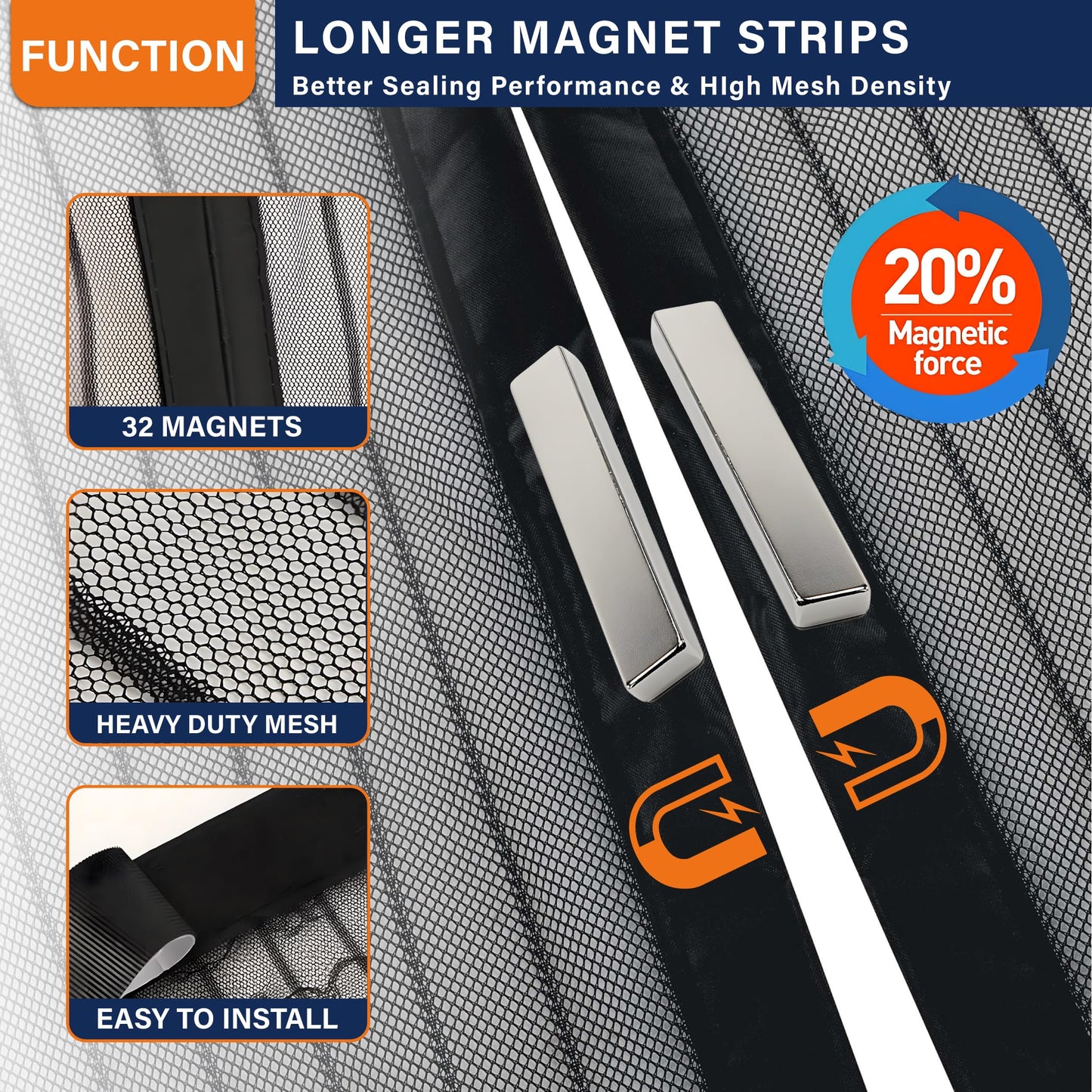50"x80" Magnetic Screen Door - Bug-Free, Fresh Air Access, Kid & Pet Friendly