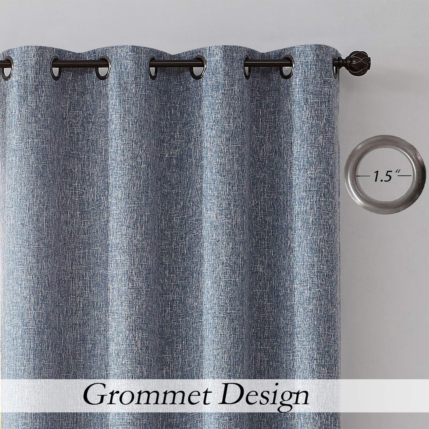 1 Panel Navy Solid Moderate Blackout Curtain, Heavy Linen Texture, Room Darkening, Noise Reducing, 50"x95", 8 Grommets Top for Stylish Home Decor