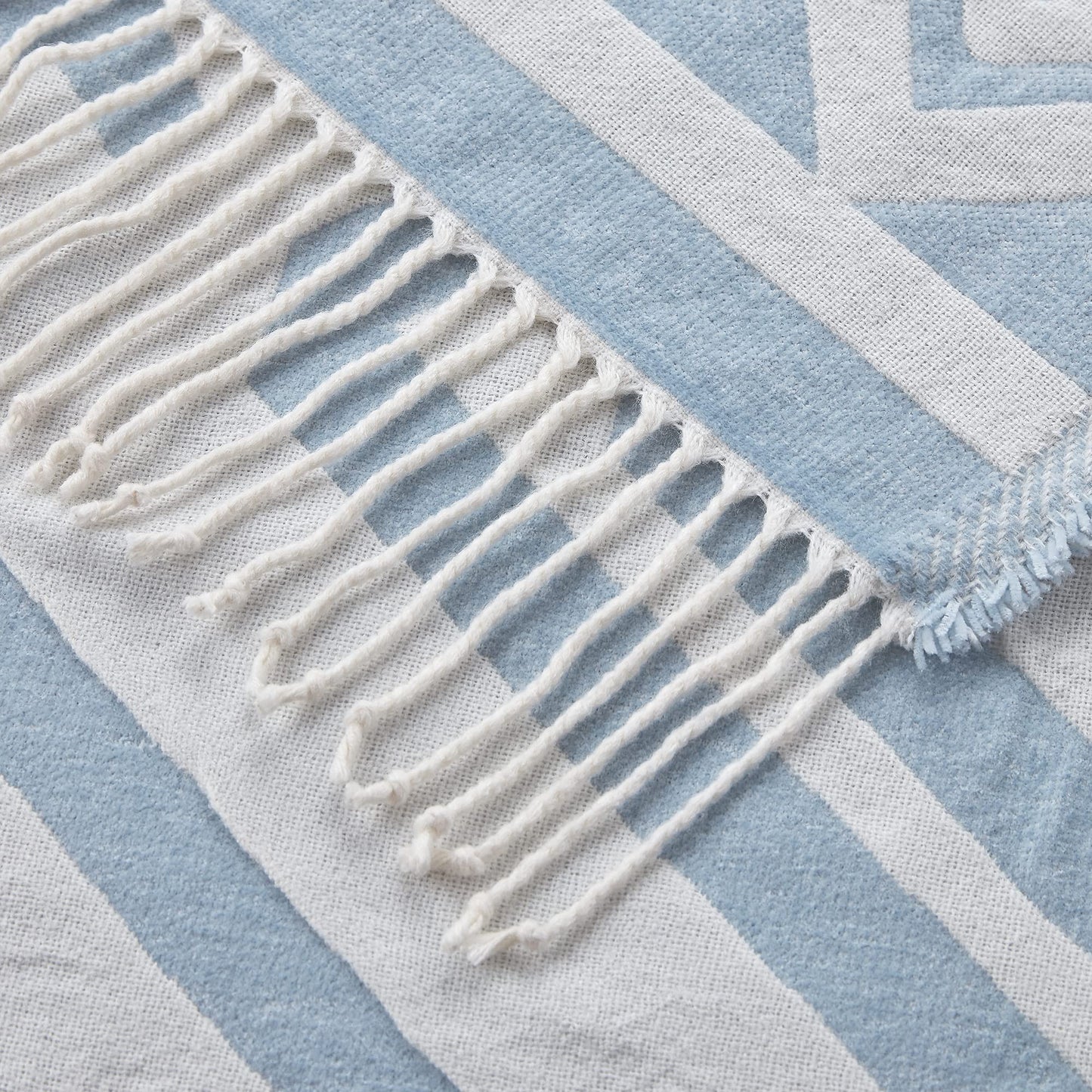 Soft and Cozy Chenille Jacquard Woven Throw Blanket - Retro Boho Design with Tassels for Couch, Bed, Outdoor - Light Blue, 50x60 inches