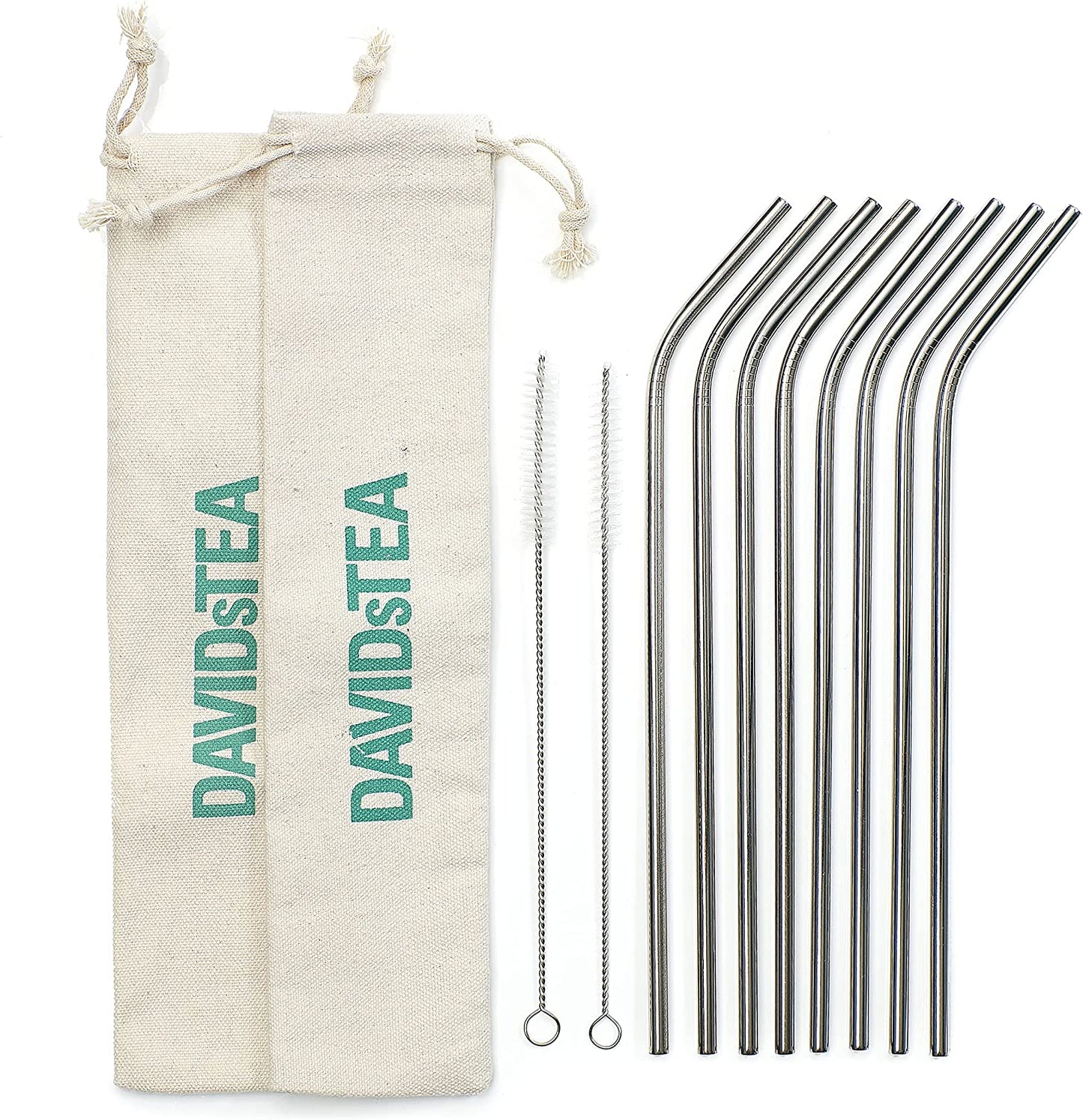 8pk 3/16" Reusable Stainless Steel Metal Drinking Straws w/ 2 Cleaning Brushes