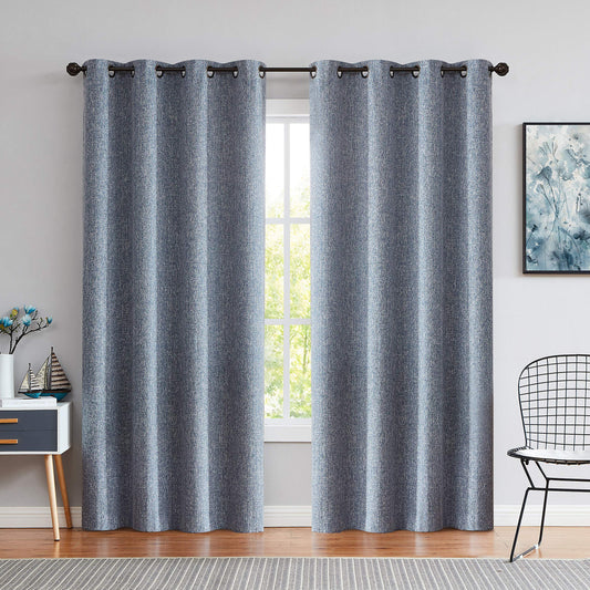 1 Panel Navy Solid Moderate Blackout Curtain, Heavy Linen Texture, Room Darkening, Noise Reducing, 50"x95", 8 Grommets Top for Stylish Home Decor